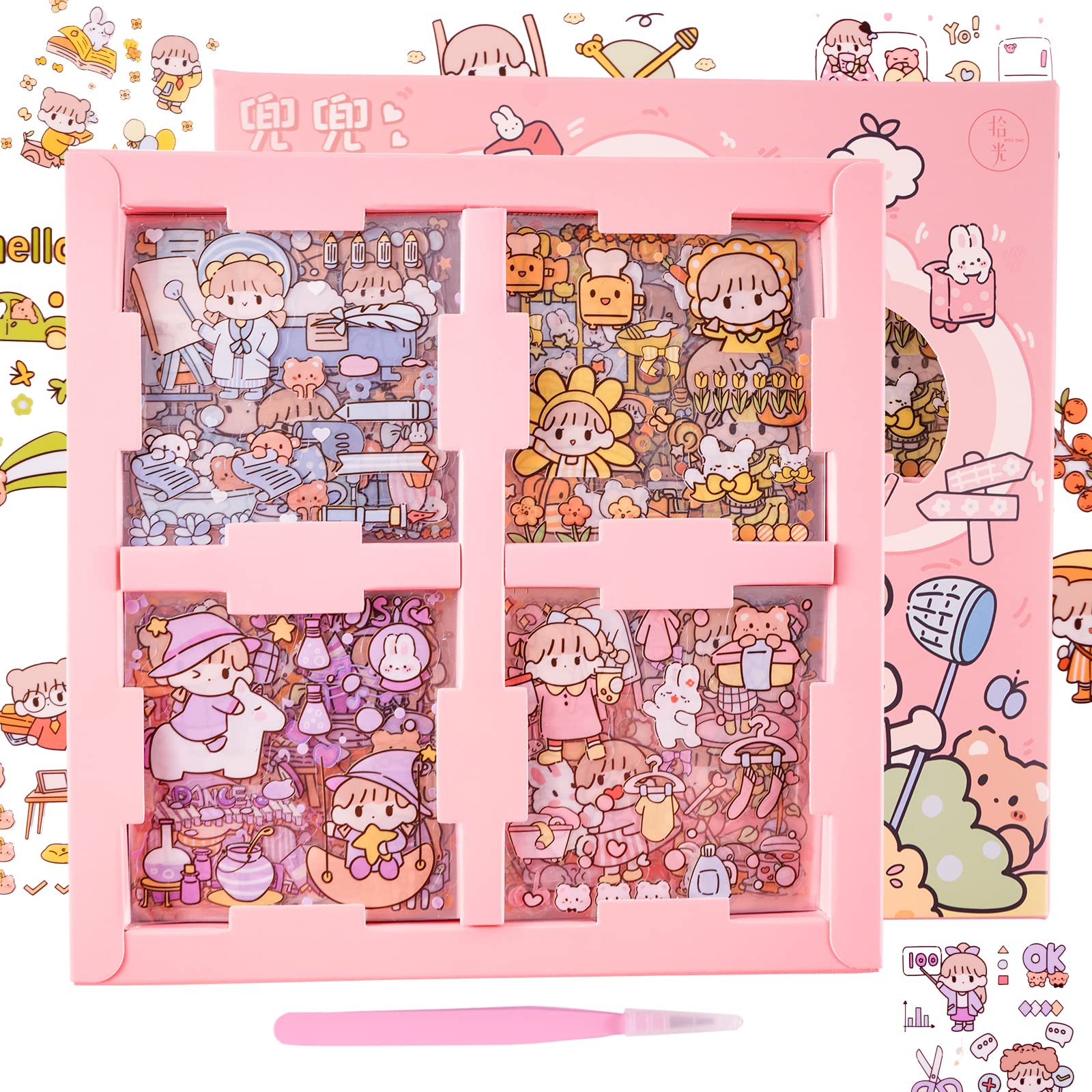 100 Sheets Cute Cartoon Girls Stickers Set,Kawaii Figure PET Transparent Decorative Scrapbook Stickers for Junk Journal,DIY Arts Crafts,Photo Album,Planners,Calendars and Notebook (Doudou's Holiday)
