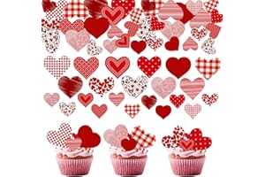 Fyeoxle 88PCS Edible Valentines Day Heart Cupcake Toppers Red Sweet Love Heart Cupcake Picks Happy Valentine's Day Heart Cake Decor for Valentine's Day Theme Party Decoration Supplies