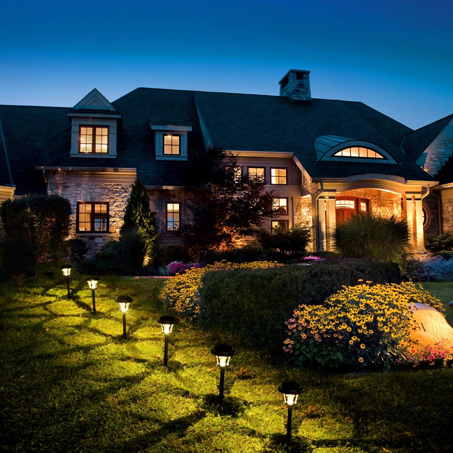 6 Pack Large Solar Lights Outdoor Waterproof, Lights Sun Powered, Black Stainless Steel Glass Garden Pathway Lights, 20 Lumen LED Solar Landscape Lighting for Lawn, Yard and Driveway - White Lights: Home Improvement