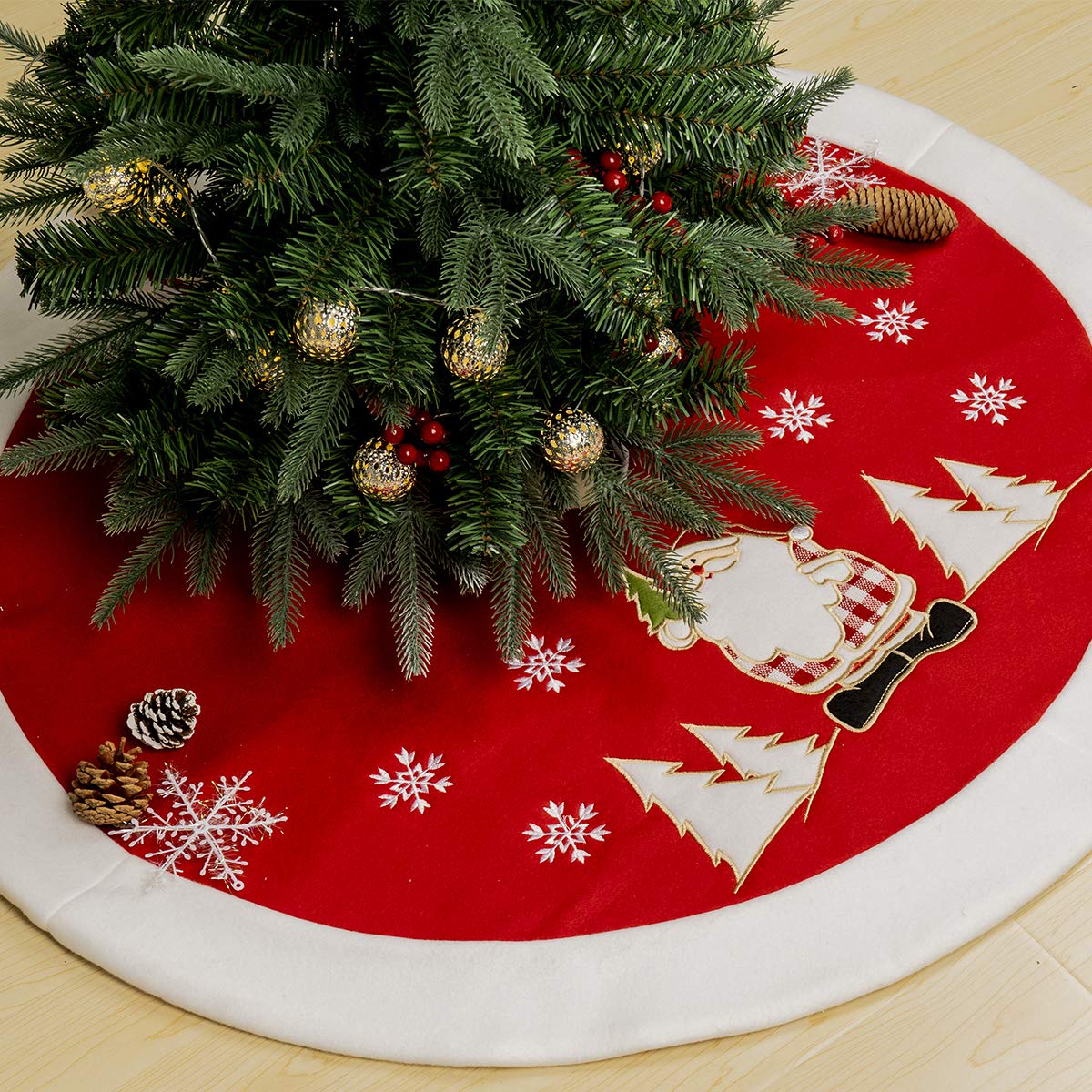 GIGALUMI Christmas Tree Skirt 35"/90cm Santa Claus Velvet Tree Mat Tree Base Cover Christmas Decoration Ornaments Xmas Party Decor