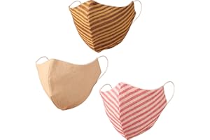 Touchstone Organic Cotton Small Size Face Masks Reusable Machine Washable Double Layer with elastic ear loops for women, men. (Pack of 3). Khaki Red Beige