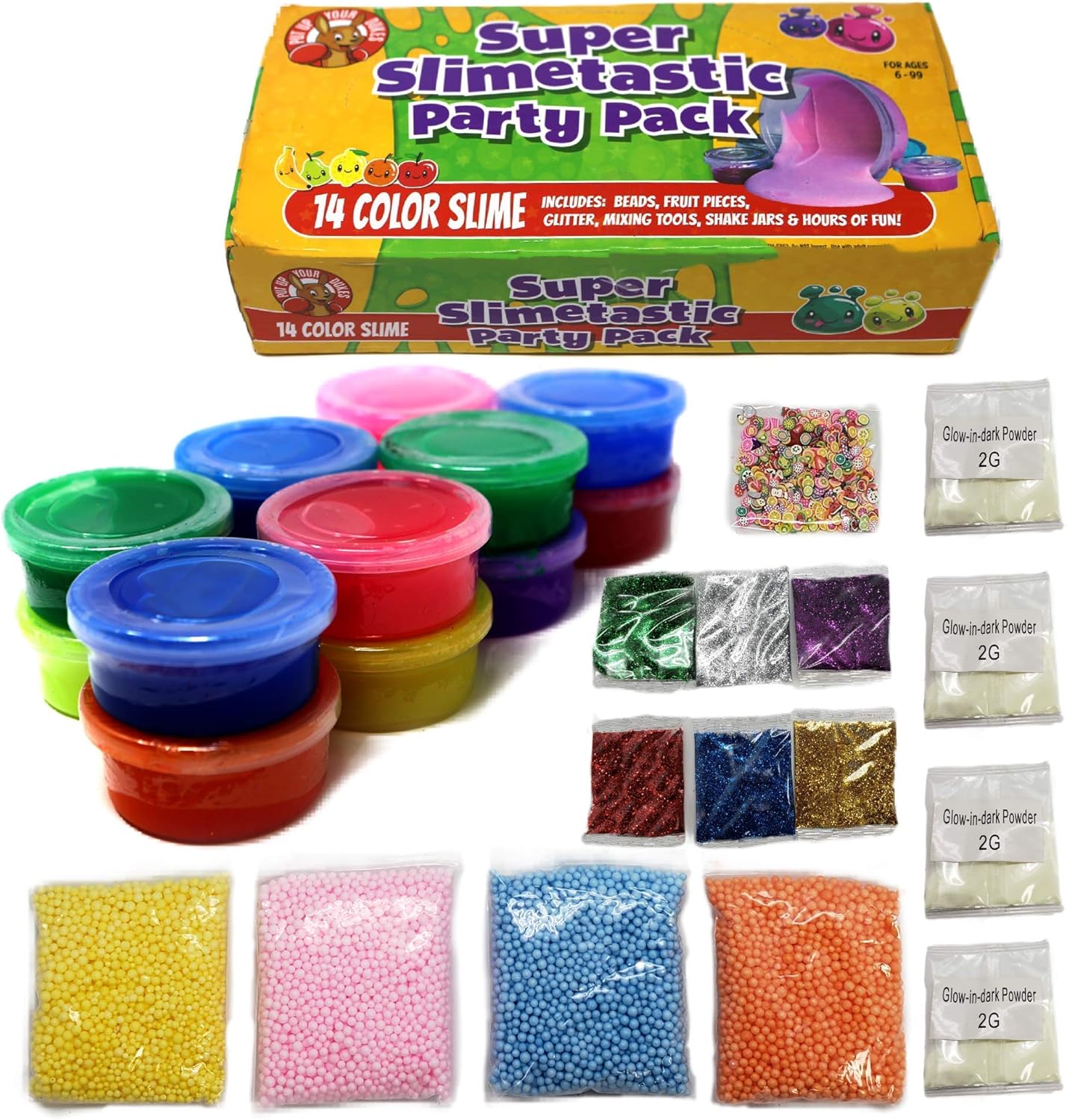 Super Slimetastic Party Pack Glow in the Dark Slime Kit Slime Supplies - Clear DIY Slime Set - Fruit Slime Putty - Slime in a DIY Slime Kit, Glitter and Foam for Slime