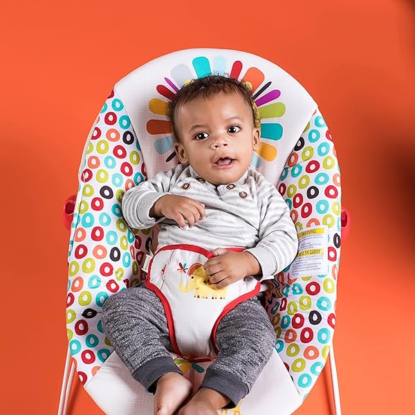 BRIGHT STARTS PORTABLE BABY BOUNCER SOOTHING VIBRATIONS INFANT SEAT WITH REMOVABLE-TOY-BAR, 0-6 MONTHS 6-20 LBS (PLAYFUL PINWHEELS)