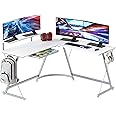 SHW Vista L-Shape Desk with Monitor Stand, White
