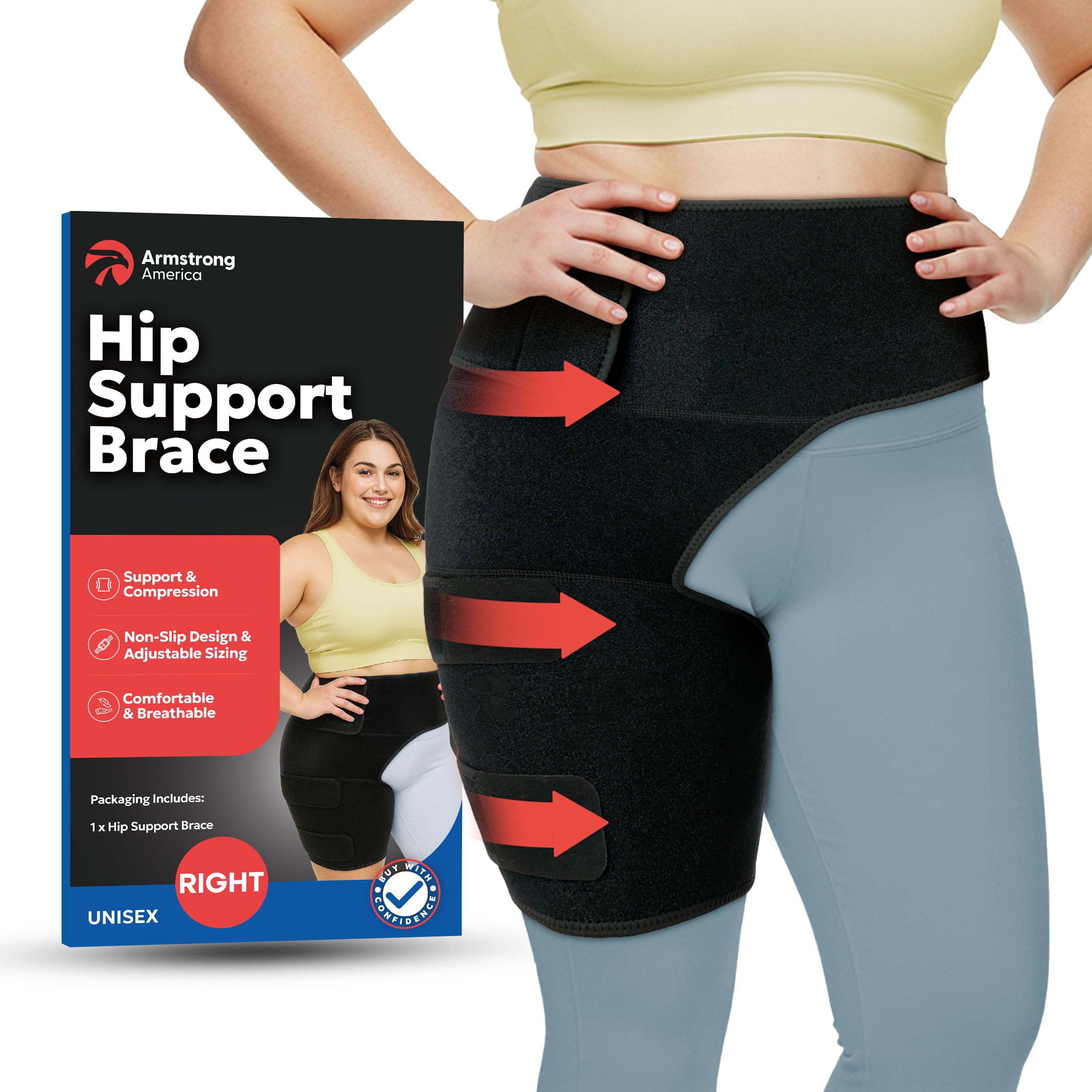 Plus Size Hip Brace Thigh Compression Sleeve | Hip Sciatica Pain Relief Device Brace | Hamstring & Groin Compression Sleeve Wrap | Sciatic Nerve Relief | Hip Support Brace for Women & Men | LG / RIGHT