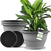 KPUVX Large-Planter-Indoor-Outdoor Plant Pots, 12 inch 3 Pack Plastic Flower Pots with Saucer and Drainage Holes, Retro Antique Imitation Decorative Garden Containers Sets for Houseplant