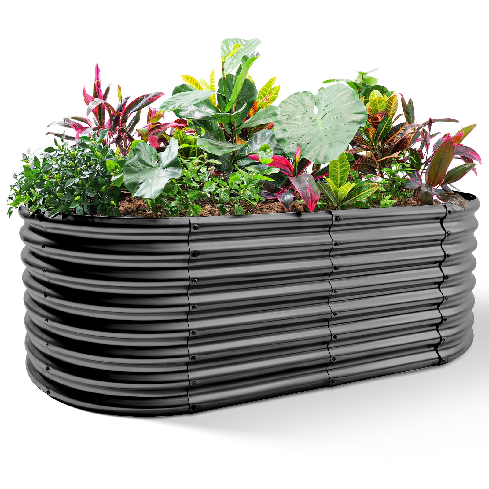 Land Guard Galvanized Raised Garden Bed, 8x4x2ft Planter Boxes Outdoor, Oval Larger Metal Planter Boxes for Vegetables, Fruits, Flowers (Grey) Image