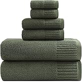 YTYC 27.5x55 Inches Luxury Bath Towels Set of 6 Large, 100 Percent Cotton 650GSM Super Absorbent Soft Shower Towels for Bathroom (Olive Green,6PCS)