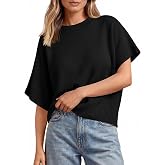 Saodimallsu Womens Short Sleeve Sweaters Crew Neck Lightweight Casual Loose Fit Summer Knit Pullover Tops