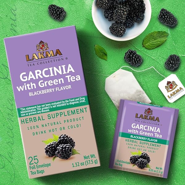 HYLEYS LAKMA GARCINIA CAMBOGIA GREEN TEA WITH BLACKBERRY, 25 INDIVIDUALLY WRAPPED HERBAL TEA BAGS – 100% NATURAL HERBAL TEA FOR WEIGHT MANAGEMENT