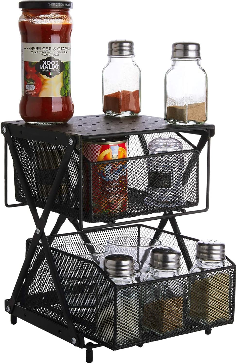 VEEYOO Pull Out Cabinet Organizer - Under Sink Organizer with Adjustable Height Mode, Sliding Basket Organizer for Kitchen, Bathroom and Office, Black(S)