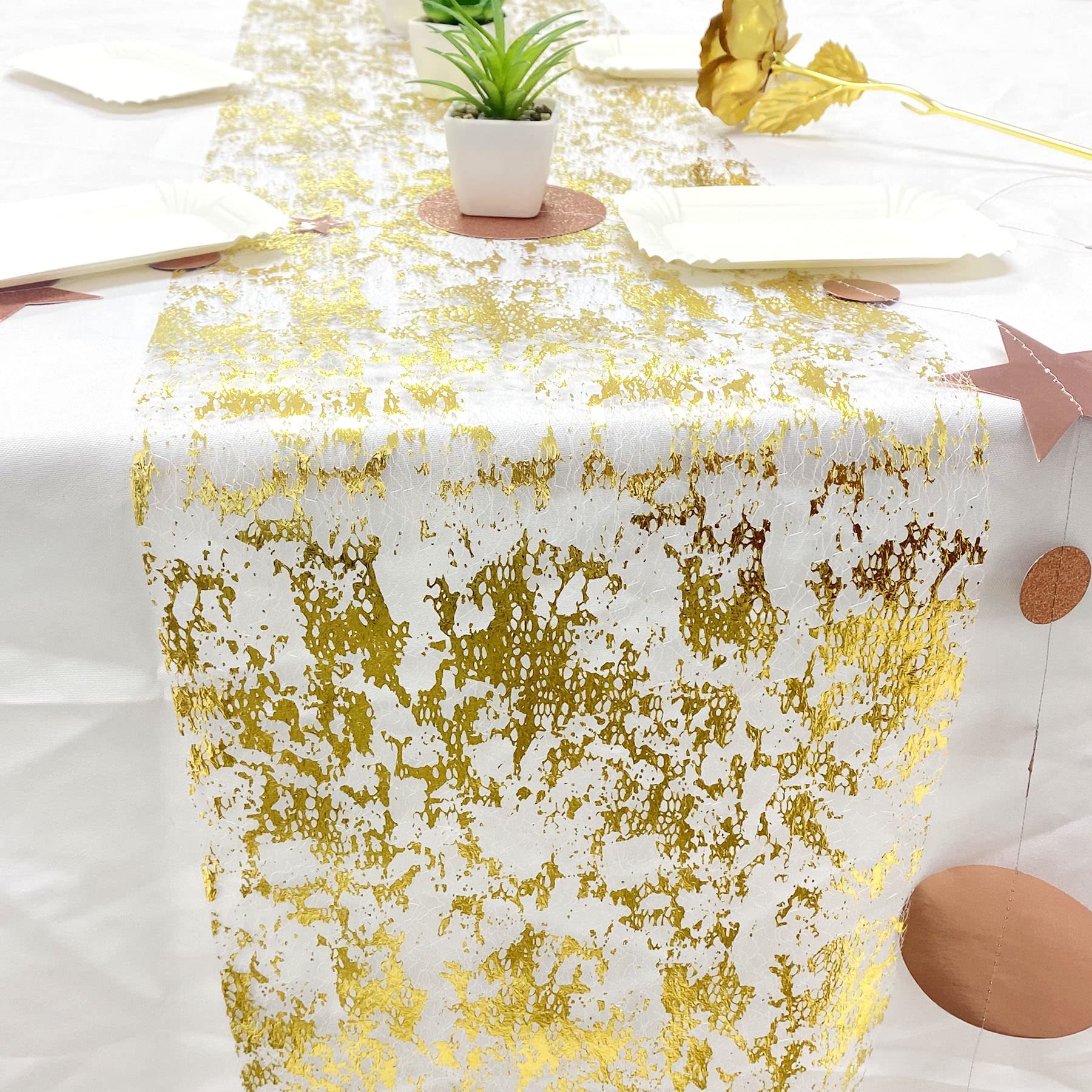 Reofrey Gold Table Runner Roll, Glitter Metallic Gold Rose Thin Mesh Table Runner Roll, Table Runner for Wedding Home Table Decorations Bridal Shower, Baby Shower, Birthday Party