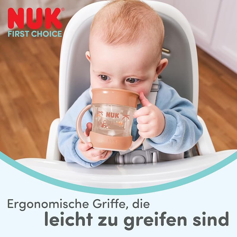 Mini Magic Cup Night Trinklernbecher, ab 6 Monaten, Grün & Grau, 160 ml, 360° Auslaufschutz-Rand, Trinkbecher mit rutschfesten Griffen, leuchtet im Dunkeln, 2 Stück