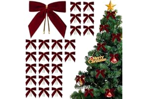 24 Pcs Velvet Christmas Bows for Christmas Trees, 3.54×3.54inch Rustic Velvet Gift Bow Xmas Tree Bows, Vintage Xmas Ornaments