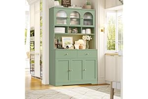 FINETONES 71" Pantry Cabinet, Tall Kitchen Pantry Storage Cabinet with Microwave Stand, Modern Kitchen Hutch Food Pantry with Open Countertop and Adjustable Shelf for Dining Room