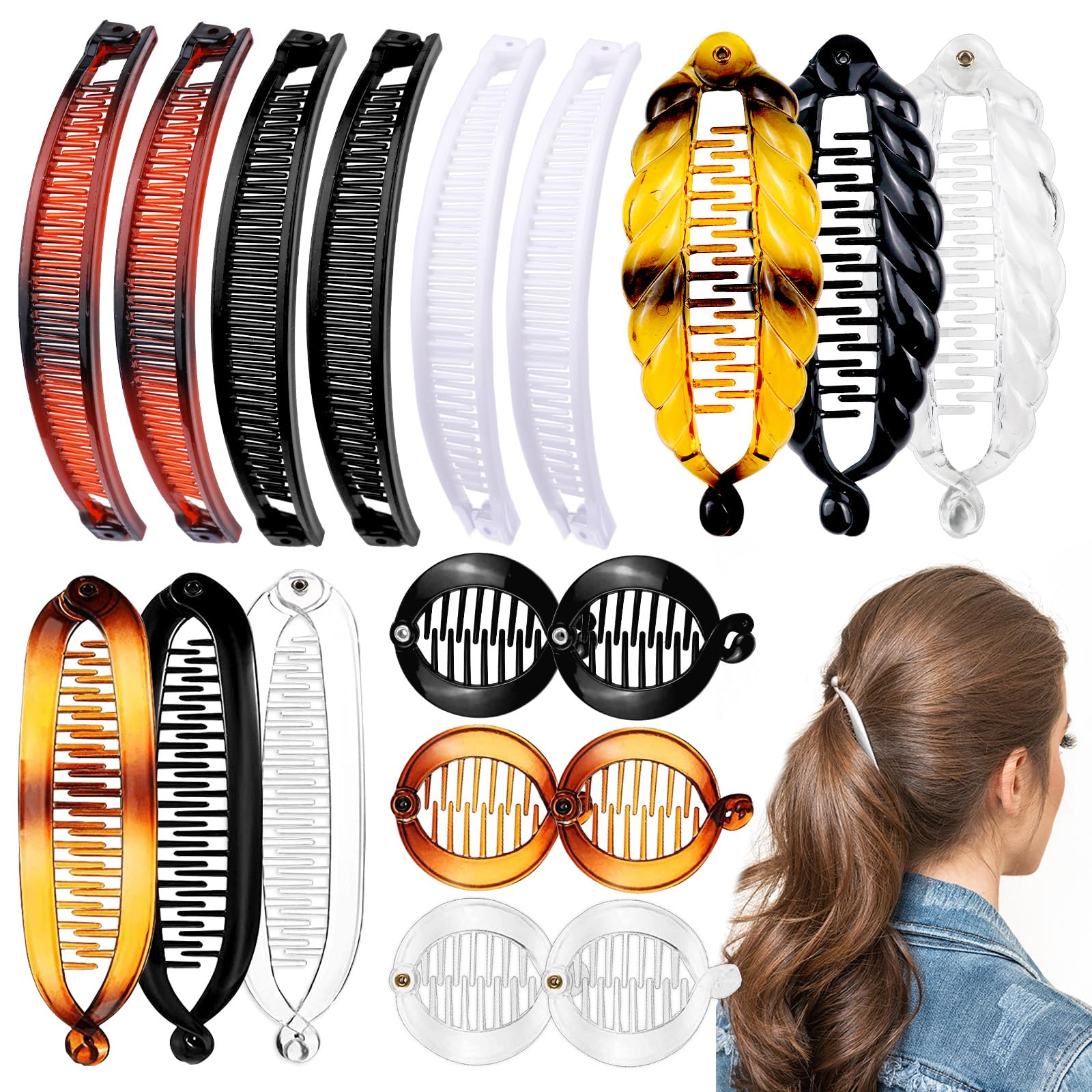 Photo 1 of 18 PCS Banana Hair Clips Classic Clincher Combs Fishtail Hair Clip Ponytail Hair Holder for Women Girls, 4 Styles