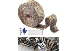 QINTISOY Exhaust Header Wrap Heat Shield - 2" x 50' Titanium High Temp Fiberglass Heat Shield Wrap Roll with 12 PCS 11.8 Inch Stainless Locking Ties for Motorcycle Long Tube Headers Exhaust Pipes
