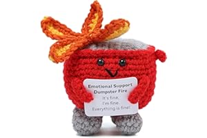 Avgiedy Emotional Support Dumpster Fire- Funny Handmade Crochet Dumpster Fire Doll with Positive Words, Dumpster Fire Table Decor Accessories for Friends Birthday and Family Room Decor(Red)