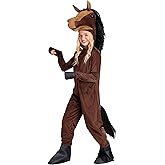 Kid's Horse Halloween Costumes, Children's Farm Animal Outfit, Zipper Jumpsuit, Stuffed Horse Head Hood