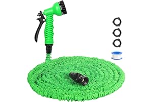 WUDKEY Expandable Garden Hose Water Pipe: 50FT Flexible Water Hose with 7 Function Spray Nozzle, Lightweight Hose Pipe Spray Gun for Outdoor, Green