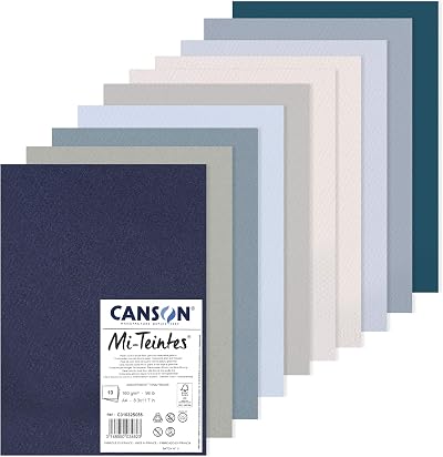 Canson Mi-Teintes Coloured Drawing Paper Pack A4 160gsm Double Sided 10 Colour