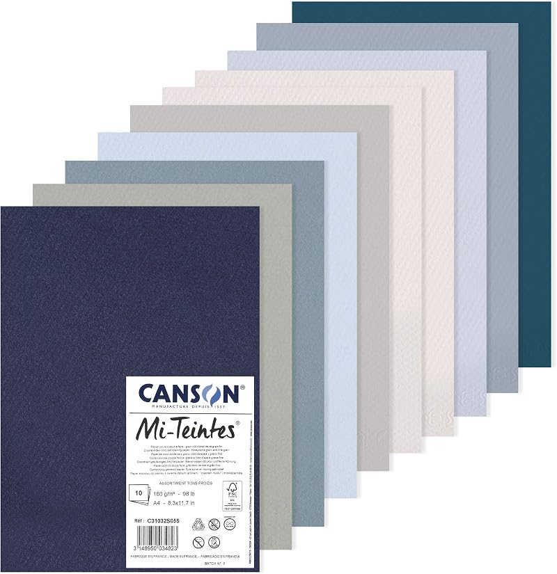 Canson Mi-Teintes Coloured Drawing Paper Pack A4 160gsm Double Sided 10 Colour