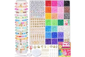 LovelyMoon Clay Beads Bracelet Making Kit 6000Pcs Preppy Flat Beads for Friendship Bracelet Jewelry Making Kit for Beginner Arts and Crafts Gifts for Teen Girls Kids Ages 6 7 8 9 10 11 12