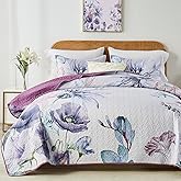 Yogeneg King Size Quilt Set, Elegant Floral Botanical Pattern Purple Bedding Set,3 Piece Lightweight Soft Summer Bedspread Coverlet with 2 PIillow Sham for All Season(Purple Floral,110"x96")