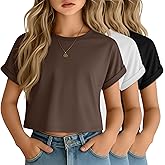 YooAurvox 3 Pack Girls Crop Tops Short Sleeve Crew Neck Shirts Kid Athletic Rolled Cuff Tee Fashion Casual Basic Teen Clothes