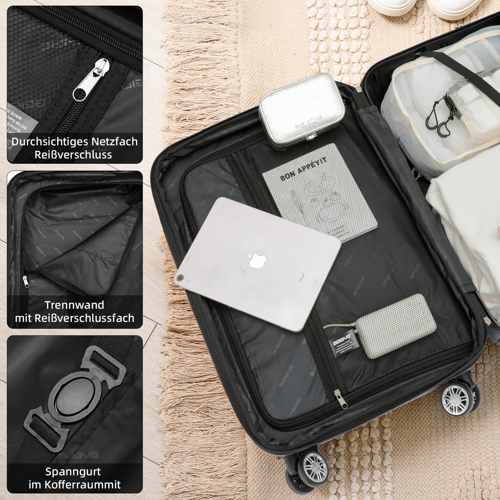 BEIBYE 2088 Zwillingsrollen Reisekoffer Koffer Trolleys Hartschale M-L-XL-Set (Green, L) 6