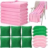 Fanfanwin 18 Pcs Pink and Green Sleepover Party Supplies Set 6 Pcs 39" x 59" Fleece Blanket Fluffy Heart Throw Pillow Sleep Eye Mask for Witch Party Movie Night Slumber Supplies Pajama Spa Favor