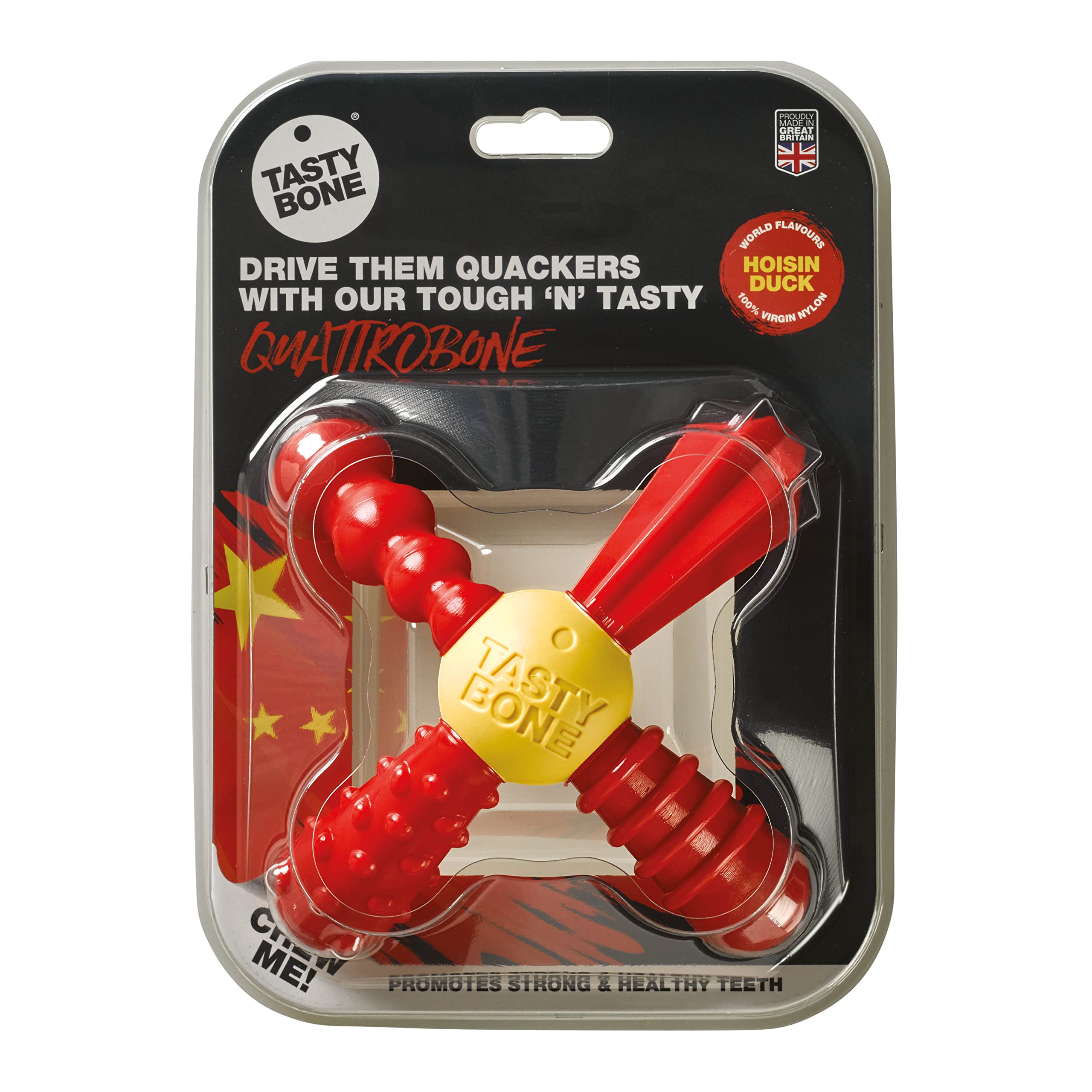 TastyBone QuattroBone Nylon Dog Chew Toy for Small Dogs (Hoisin Duck) - Indestructible for Aggressive Chewers, Everlasting Flavour, Strong Healthy Teeth, Made in the UK