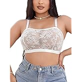 MakeMeChic Women's Plus Size Bra Floral Lace Sheer Spaghetti Strap Wireless Bralette