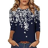 Zeagoo Women's Casual 3/4 Sleeve T-Shirts Round Neck Cute Tunic Tops Basic Tees Blouses Business Work Tee Top