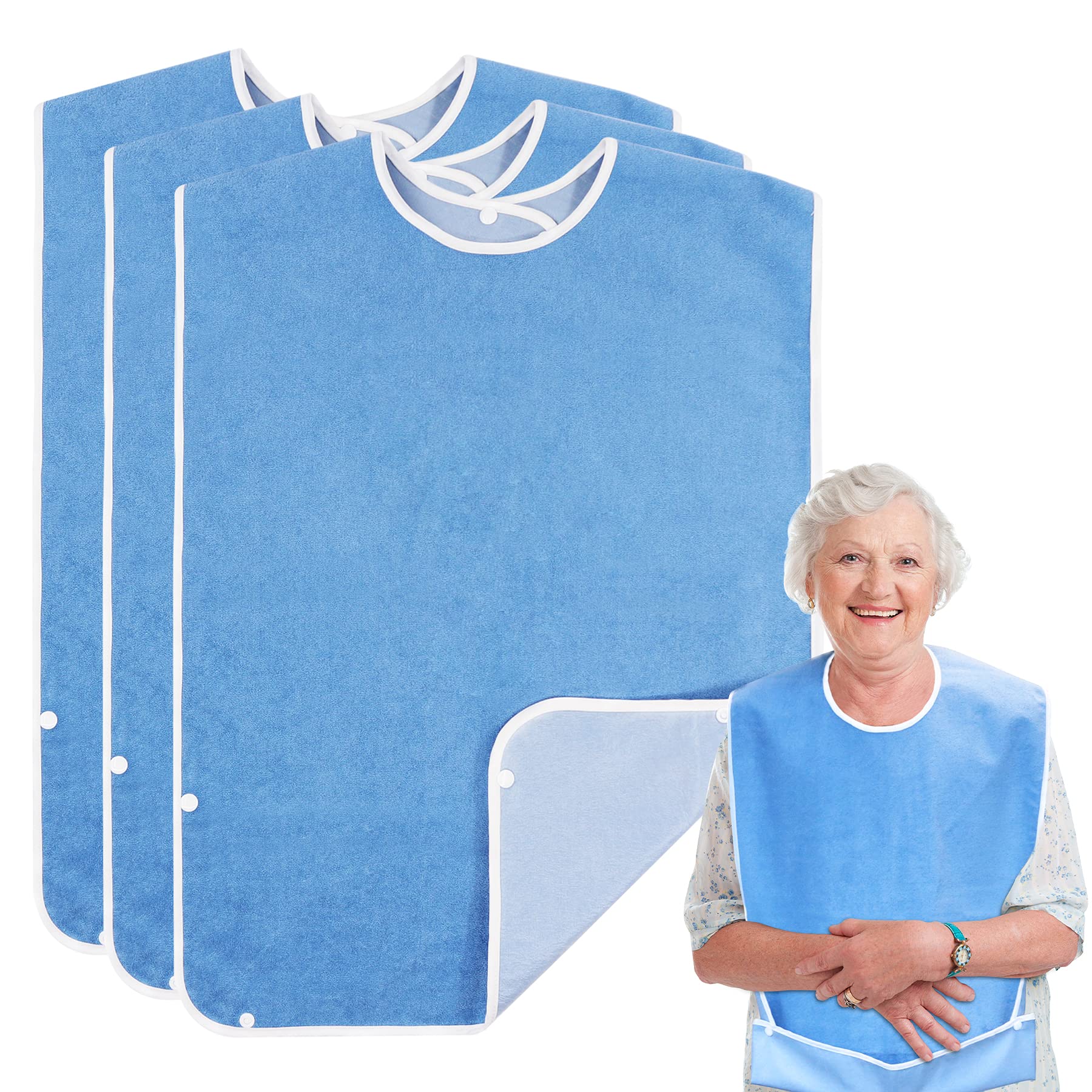 WenYa 3 Pack Adult Bibs for Eating, Washable and Reusable Clothing Protectors for Adult, Unisex Waterproof Feeding Bibs Clothing Protectors for Elderly and Disabled