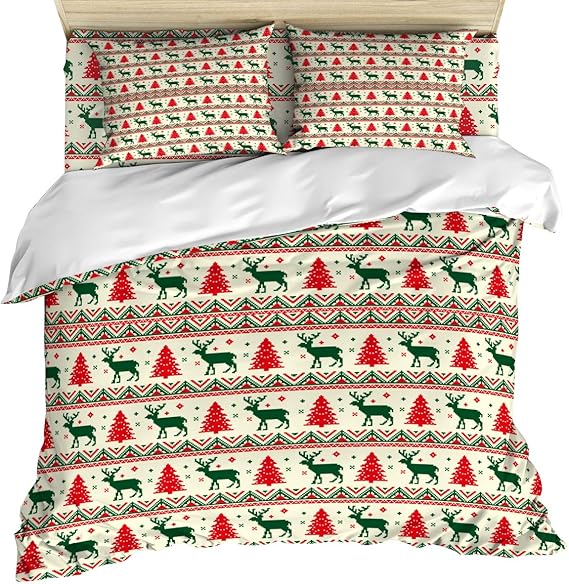 Amazon.com: OUR DREAMS 4 Piece Duvet Cover Set Bedding Set California King, Christmas Elk 