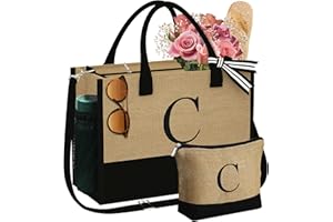 YOOLIFE Gifts for Women - Initial Jute Tote Bag & Makeup Bag Adjustable Strap Graduation Gifts Birthday Gifts for Women Her