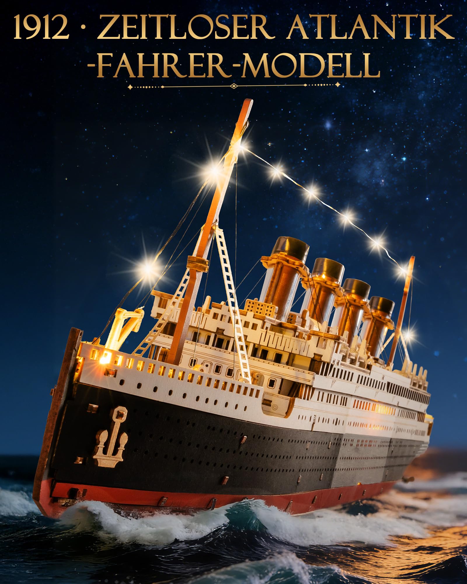 Rolife 3D-Holzpuzzle Titanic Schiffsmodell - 433-teiliges Steckbaustein Bausatz 6 Stunden Montagezeit, Sammler Wohnkultur Deko, Erwachsene, Bastler und Geschichtsinteressierte 3
