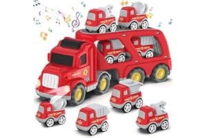 Moritakk Trucks Cars Toys for 3 4 5 6 7Year Old Boy Toddler, 5 in 1 Carrier Transport City Vehicles Toys with Light Sound, Christmas Birthday Gift for Toddlers Kids