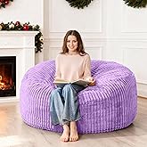 HABUTWAY 4FT Bean Bag Chair, 4' Large Bean Bag Chairs for Adults with Removable Stripe Plush Cover, Memory Foam Beanbag Chair for Living Room Bedroom Dorm (Purple)