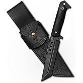 OMMI FORGE Tanto Hunting Knife- Handmade Tactical Fixed Blade Full Tang knife - Outdoor Capming knife With Leather Sheath- Best Men Gift