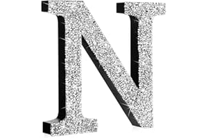 Qunclay Silver Crystal Diamond Bling Letters Crushed Diamond Decoration Wooden Glitter Letter with Screw and Hooks Rhinestone