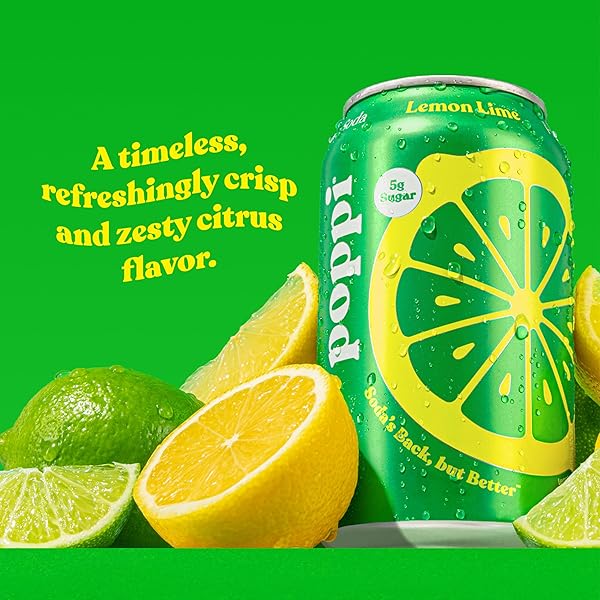POPPI SPARKLING PREBIOTIC SODA BEVERAGE WITH APPLE CIDER VINEGAR, SELTZER WATER AND FRUIT JUICE, LEMON LIME FLAVOR, 12 FL OZ, 1 COUNT, PACKAGING MAY VARY