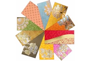 PARTH IMPEX Shagun Gift Envelope (Pack of 10) Assorted Color Designs Money Holder Fancy Packet for Christmas Diwali Easter Birthday Wedding Anniversary Designer Invitation Envelopes
