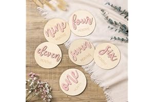 GIFTACITY Monthly Baby Girl Milestone Circles: Newborn Milestone Age Wooden Cards from 1-12 Months - Birth One Month Markers Discs for Girls Photo Props