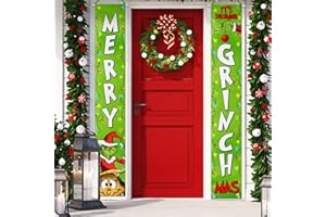 Fzbali Merry Christmas Porch Banner Sign, Xmas Green Front Door Decorative Hanging Welcome Banner Flag, It's December Seasonal Holiday Party Decoration Home Outdoor Yard Garage Wall Decor