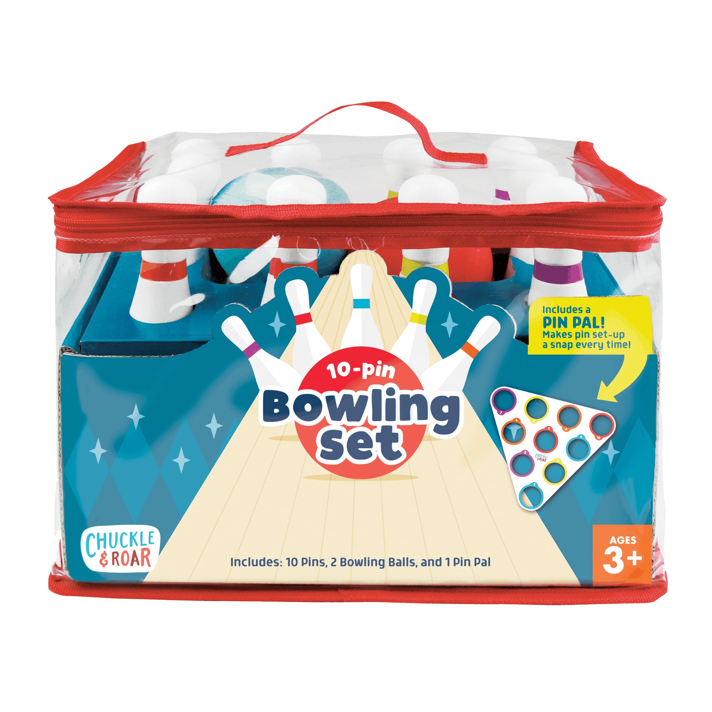 Chuckle & Roar 10-Pin Kids Bowling Set with Pin Pal – Indoor Active Game for Family Game Night, Easy Setup & Cleanup, Color & Number Learning Toy, Ages 3+
