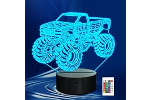 CoolGift Mart Monster Trucks Night Light for Boys, 3D LED Optical Illusion Lamp with Remote Control and Timer, Perfect Christmas and Birthday Gift Idea for Boys, Kids, and Teens
