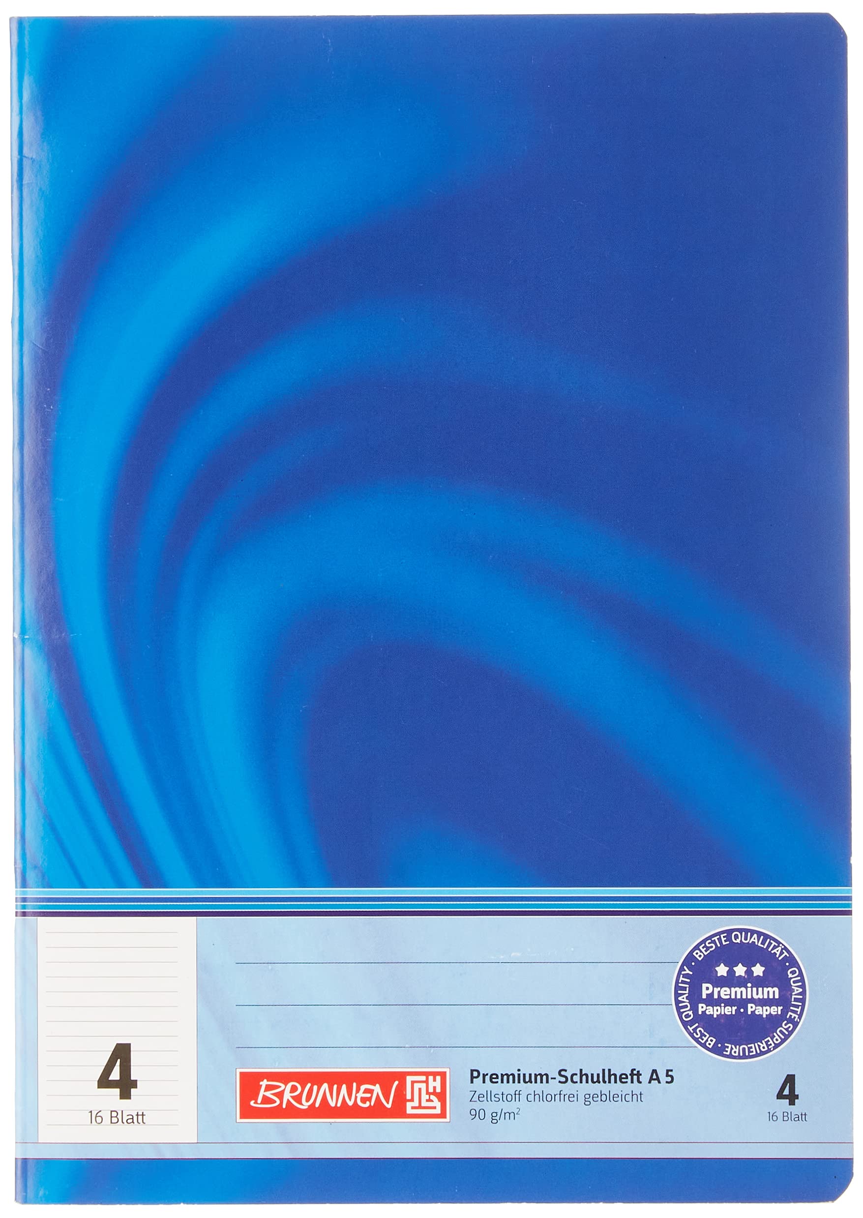 Brunnen 104570402 Exercise Book, A5 Vivendi, 16 Pages, Ruled with a Margin, ruling Type 4