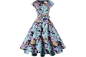 Kingfancy Women Vintage 1950s Dress Retro Cocktail Party Swing Dresses with Cap Sleeves